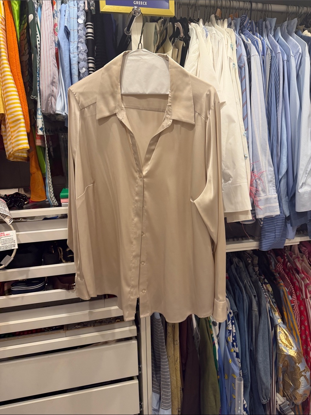 H&M Satin Button-Up Blouse in Beige
